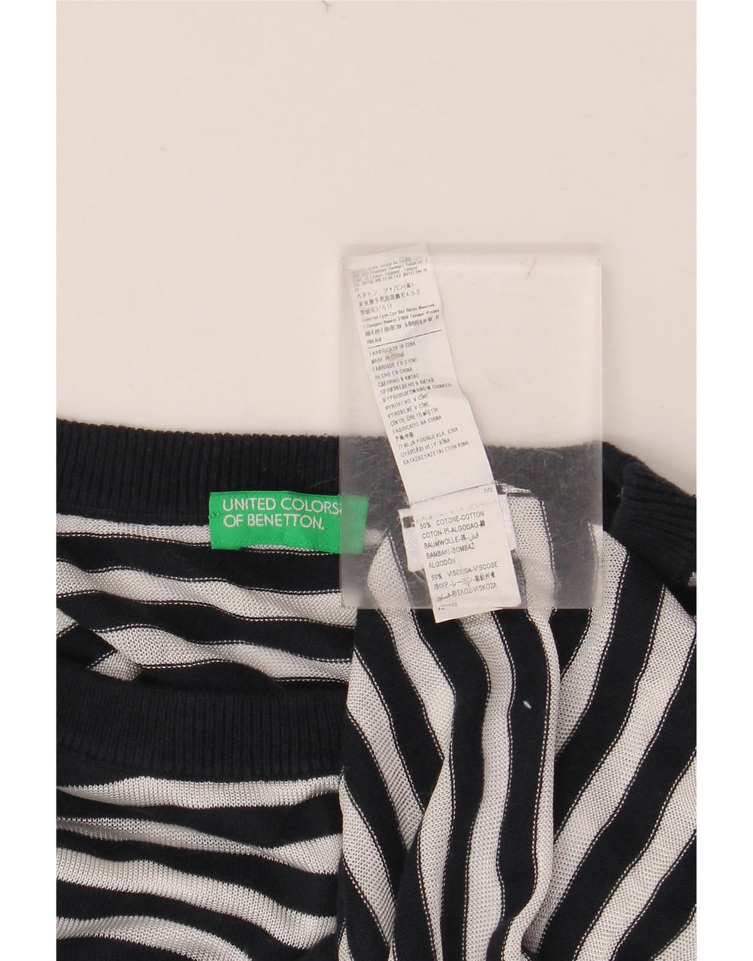 Blusa feminina manga 3/4 BENETTON Reino Unido 10 pequena azul marinho náutico