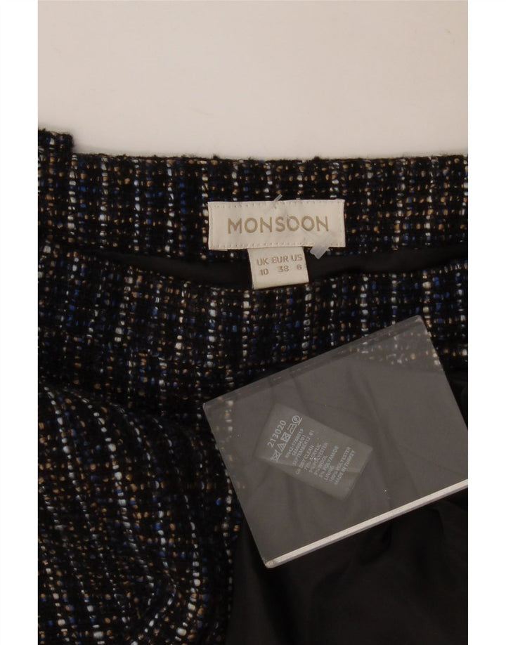 Minissaia feminina MONSOON Reino Unido 10 pequena W30 poliéster manchado azul marinho