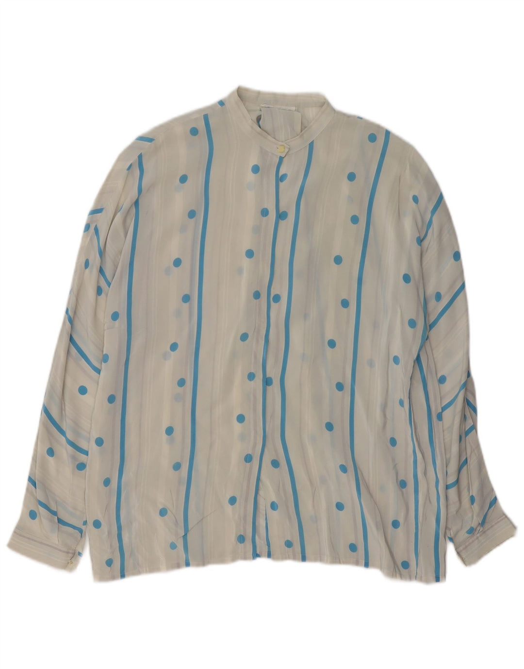 Blusa feminina vintage Reino Unido 16 bolinhas brancas grandes