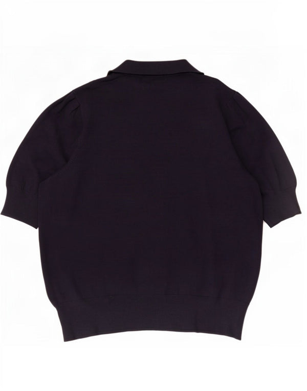 Camisa polo feminina Marks & Spencer manga 1/2 Reino Unido 14 médio azul marinho viscose