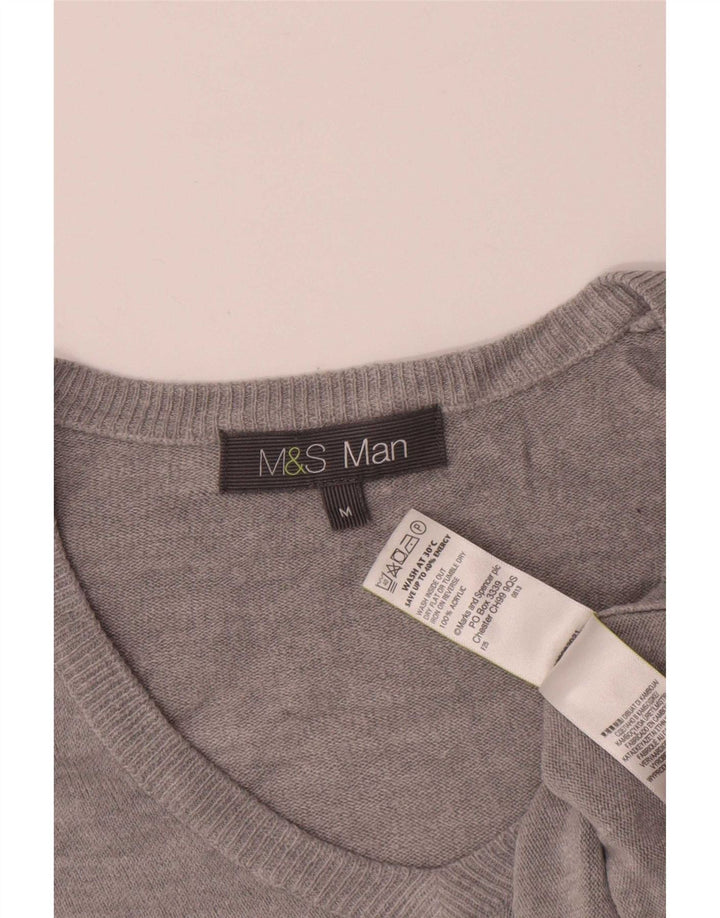 Suéter masculino Marks & Spencer com decote em V cinza médio acrílico