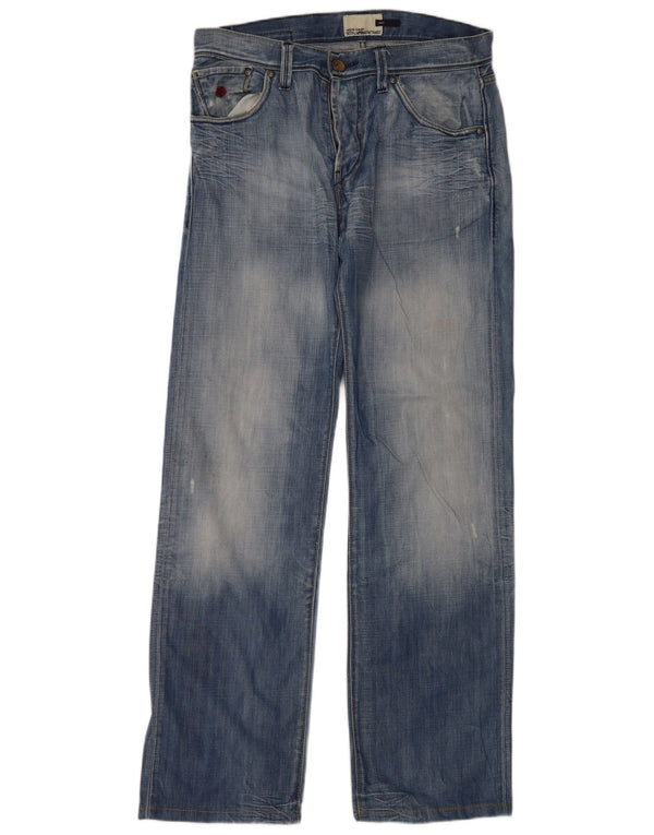 Energie Calça jeans reta masculina desgastada W34 L36 algodão azul