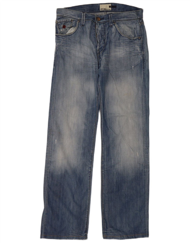 Energie Calça jeans reta masculina desgastada W34 L36 algodão azul