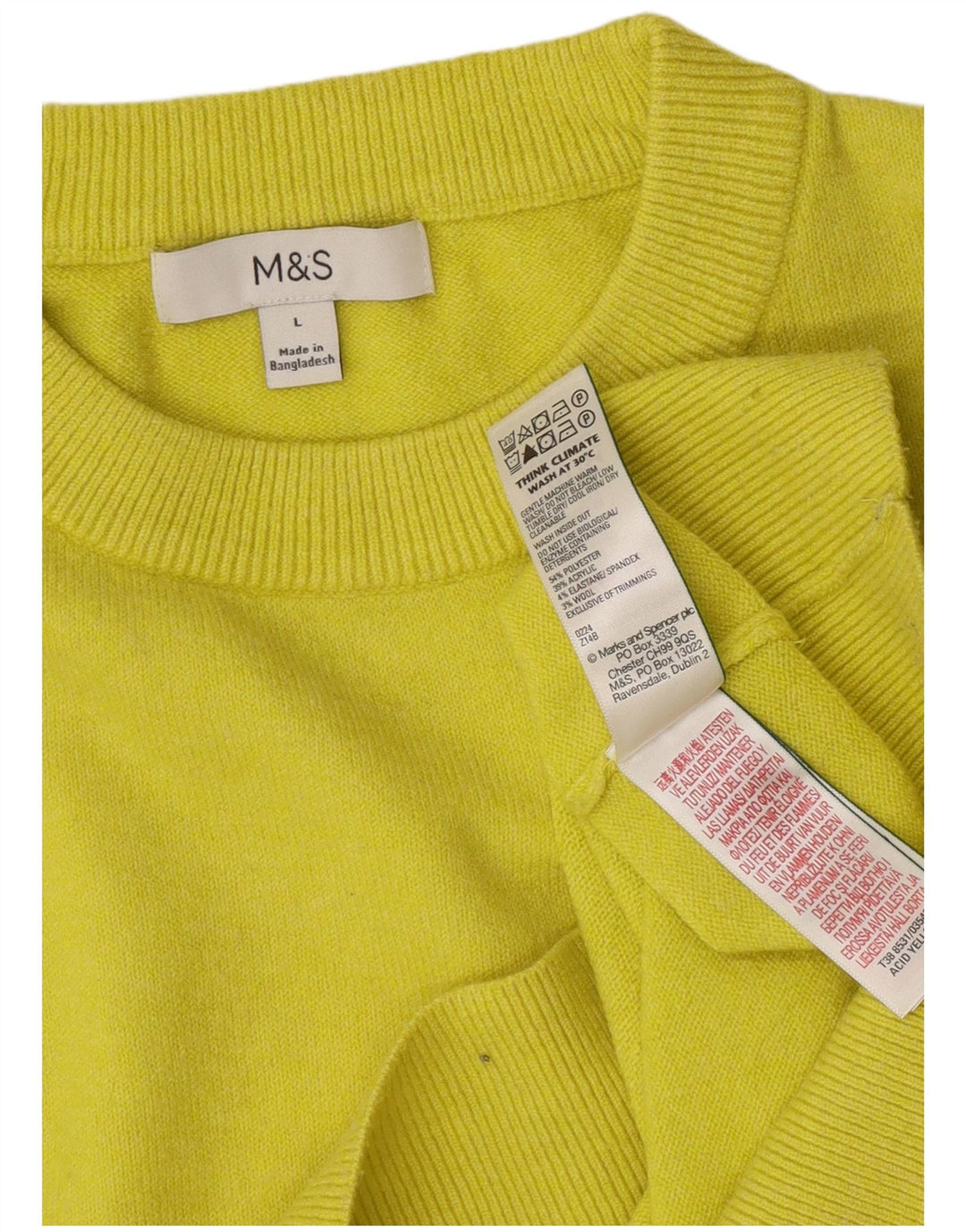 Suéter feminino Marks & Spencer com gola redonda Reino Unido 16 grande amarelo