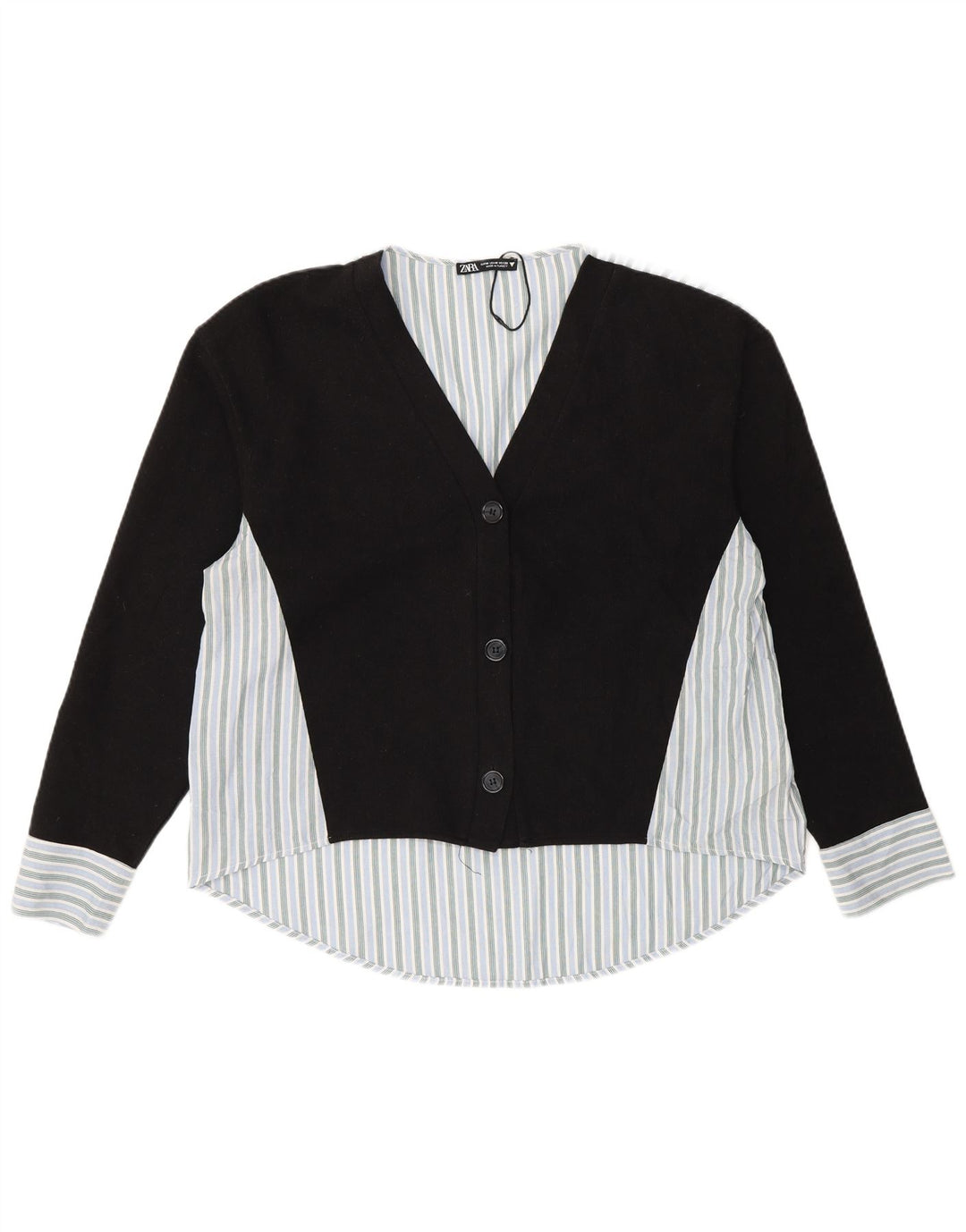 Blusa feminina Zara UK 14 algodão listrado preto médio