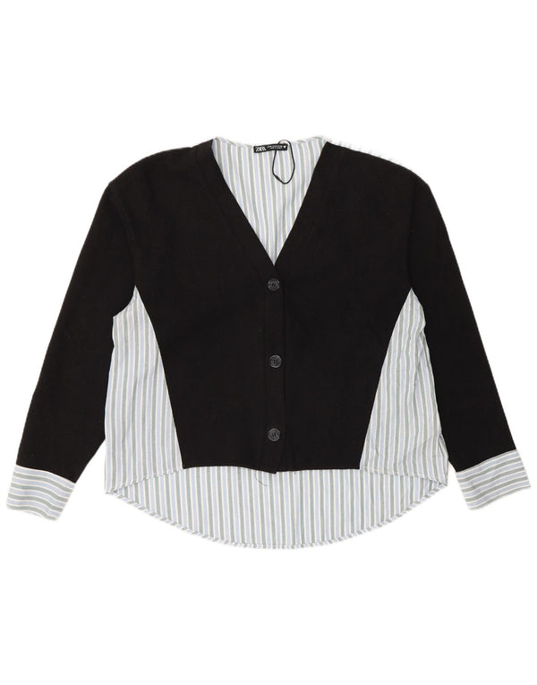 Blusa feminina Zara UK 14 algodão listrado preto médio