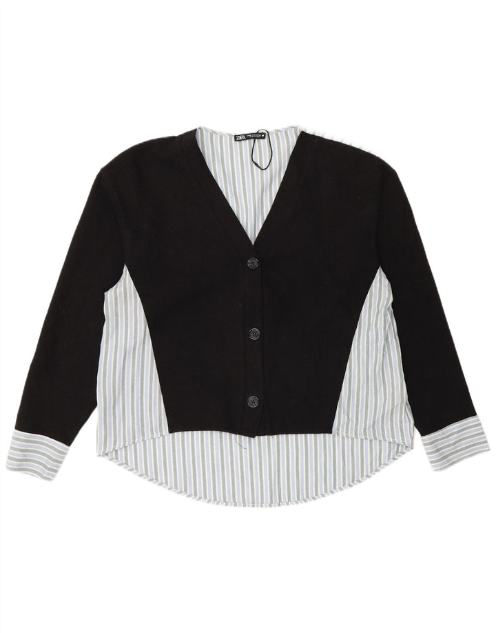 Blusa feminina Zara UK 14 algodão listrado preto médio