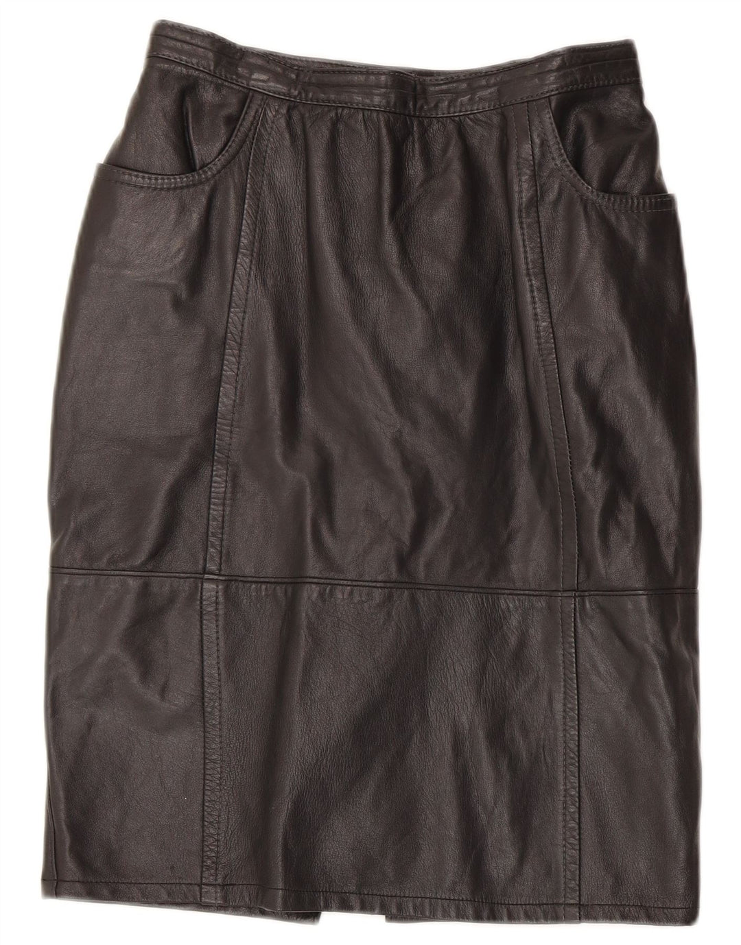 Saia de couro feminina vintage W26 pequena couro preto