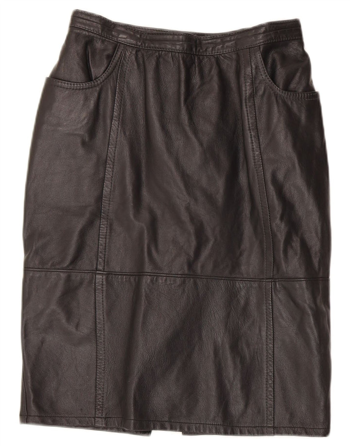 Saia de couro feminina vintage W26 pequena couro preto