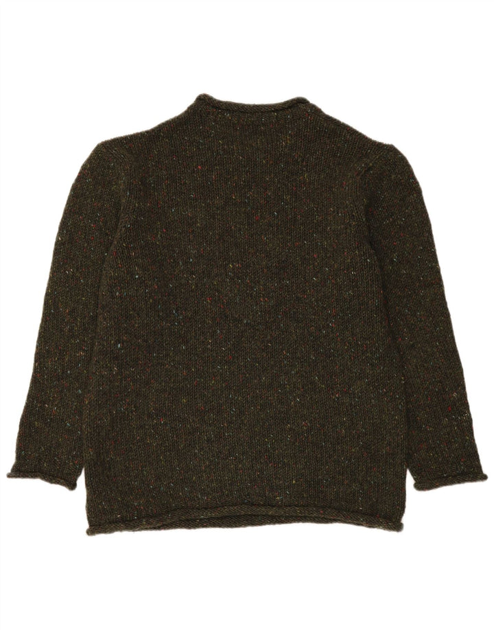 Suéter masculino Aran Crafts com gola canoa, lã manchada cáqui médio