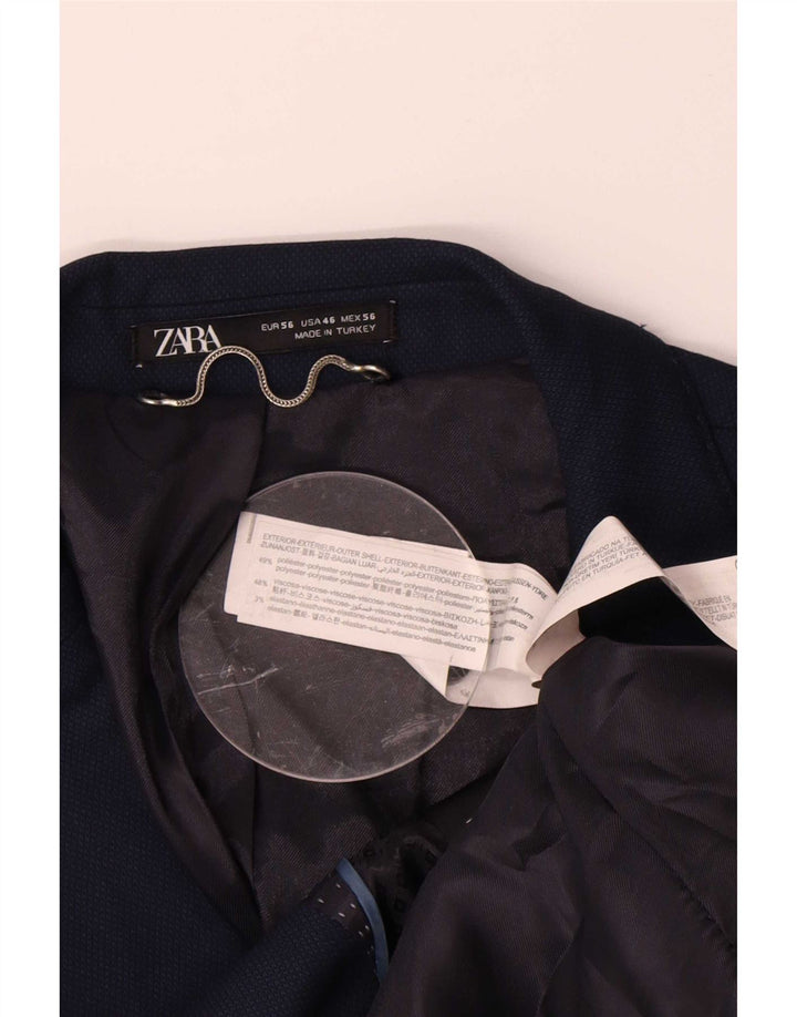 Jaqueta blazer masculina Zara com 2 botões EU 56 XL azul marinho poliéster