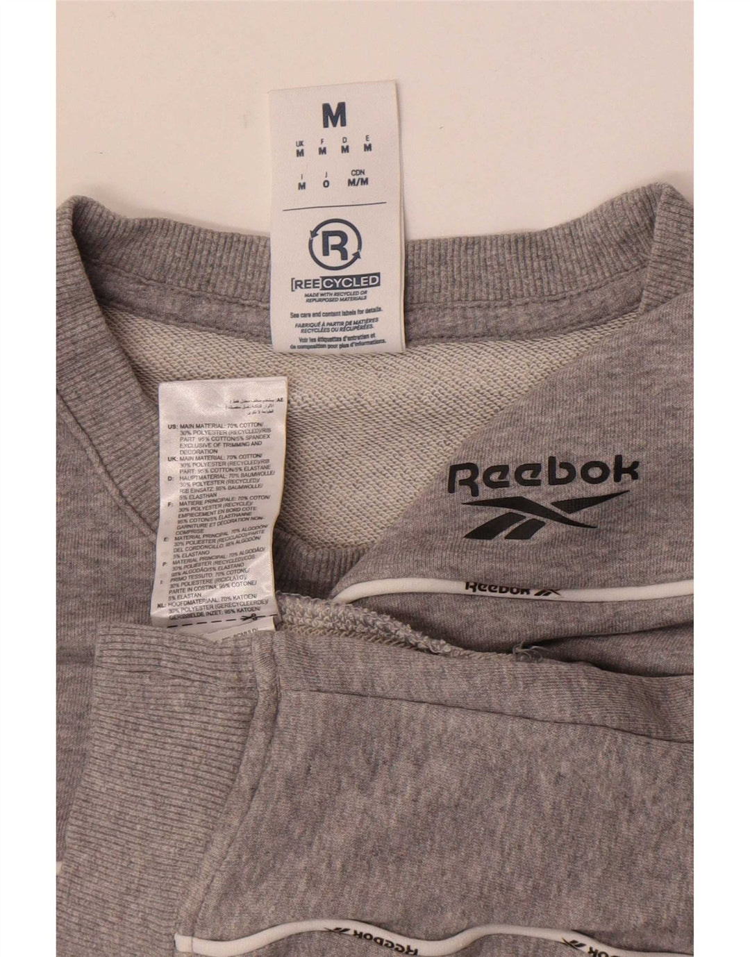 Reebok Mens moletom jumper médio algodão cinza