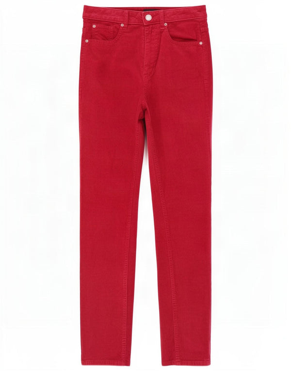 Calça feminina reta de veludo Marks & Spencer Reino Unido 8 pequena W26 L29 vermelha