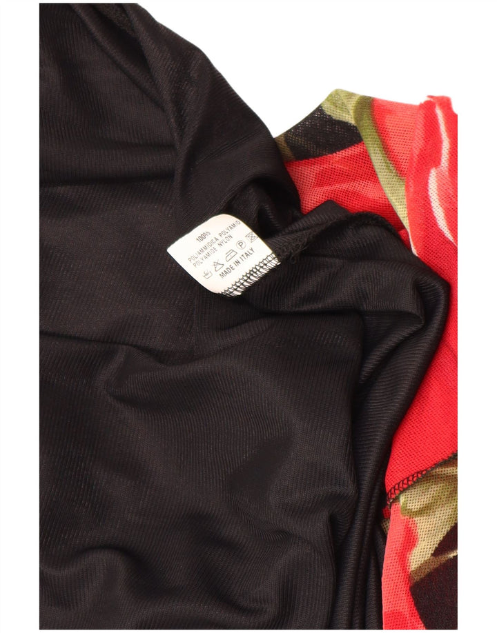 Vestido maxi feminino sem mangas VINTAGE UK 12 médio preto floral poliamida