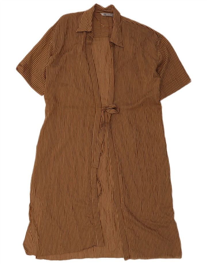 Zara Vestido feminino oversized, Reino Unido 10, pequeno, risca de giz marrom