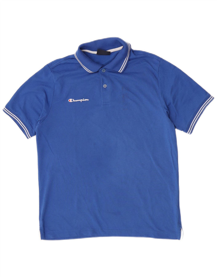 Camisa polo masculina Champion Graphic pequena azul algodão