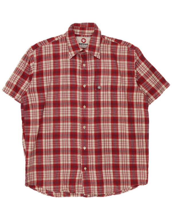 Camisa masculina de manga curta MURPHY & NYE grande algodão xadrez vermelho