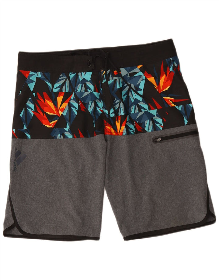 Shorts de natação masculino Adidas poliéster geométrico cinza médio