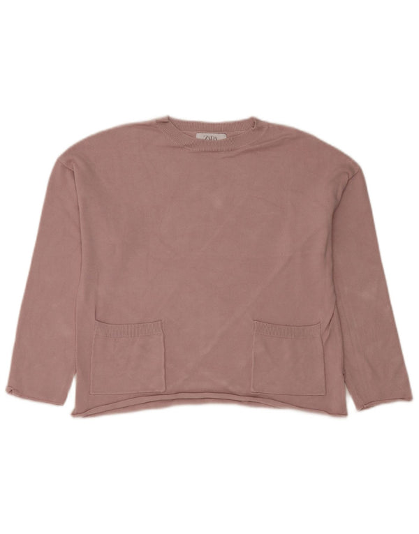 Zara Suéter feminino com gola redonda, 11-12 anos, viscose rosa