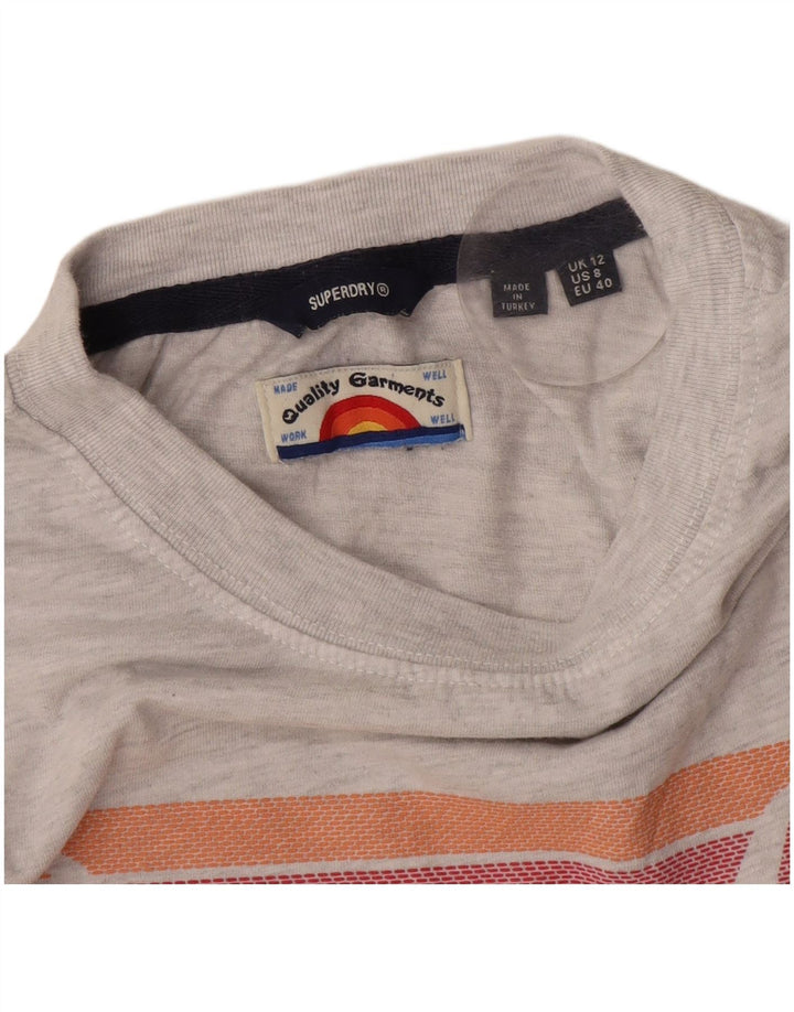 Camiseta feminina Superdry Crop Graphic UK 12 listrada cinza médio