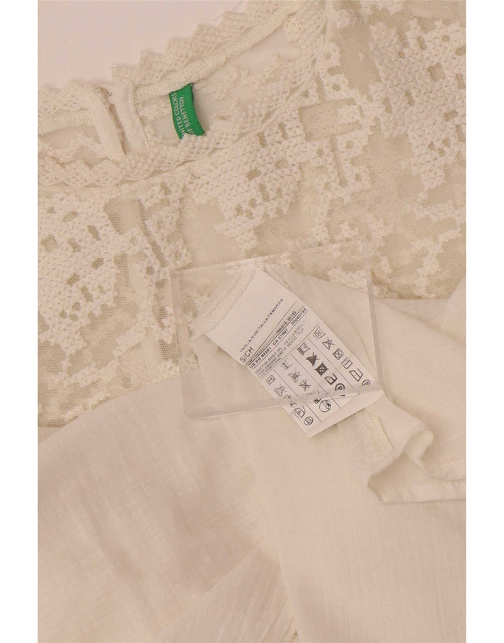 Blusa feminina de manga comprida Benetton UK 10 algodão branco pequeno