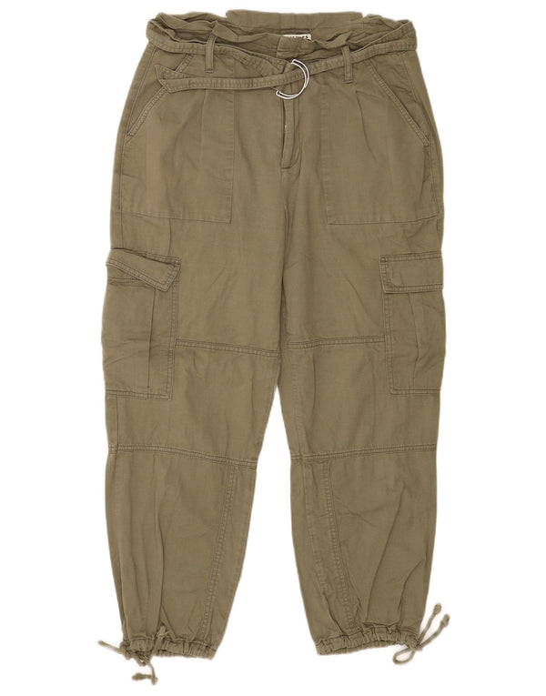 Calça cargo feminina Whistles Joggers UK 12 médio W30 L25 algodão cáqui