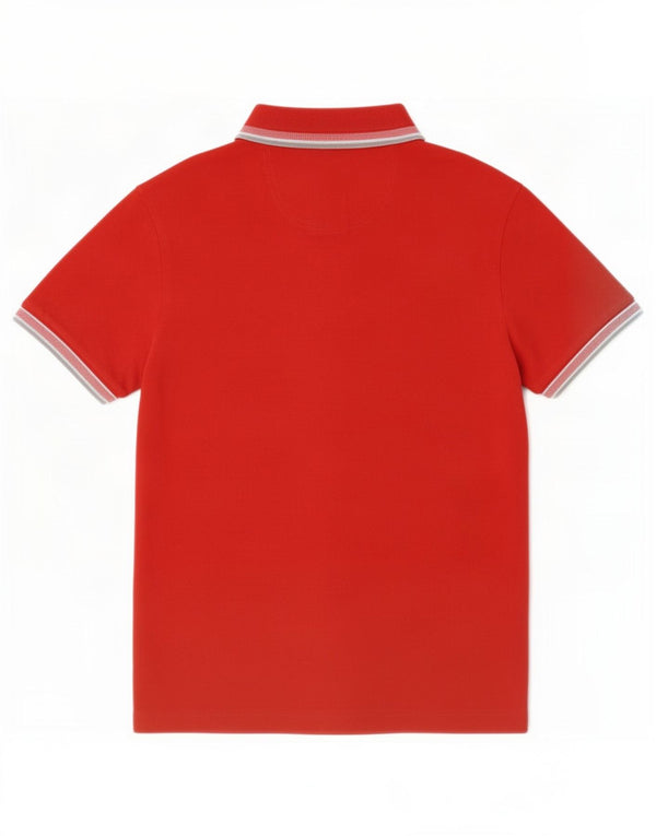 Camisa polo masculina Hugo Boss pequena listrada vermelha de algodão