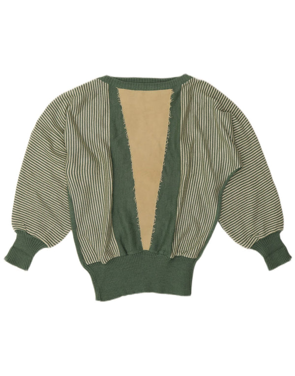 Suéter vintage feminino com gola canoa Reino Unido 16 listrado verde grande