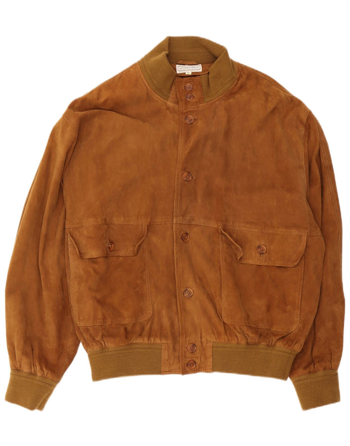 Jaqueta bomber masculina de camurça Living World Reino Unido 42 XL bege