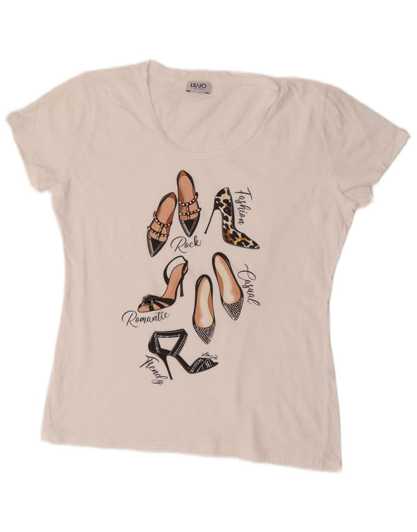 Camiseta feminina Liu Jo com estampa gráfica UK 14 médio branco