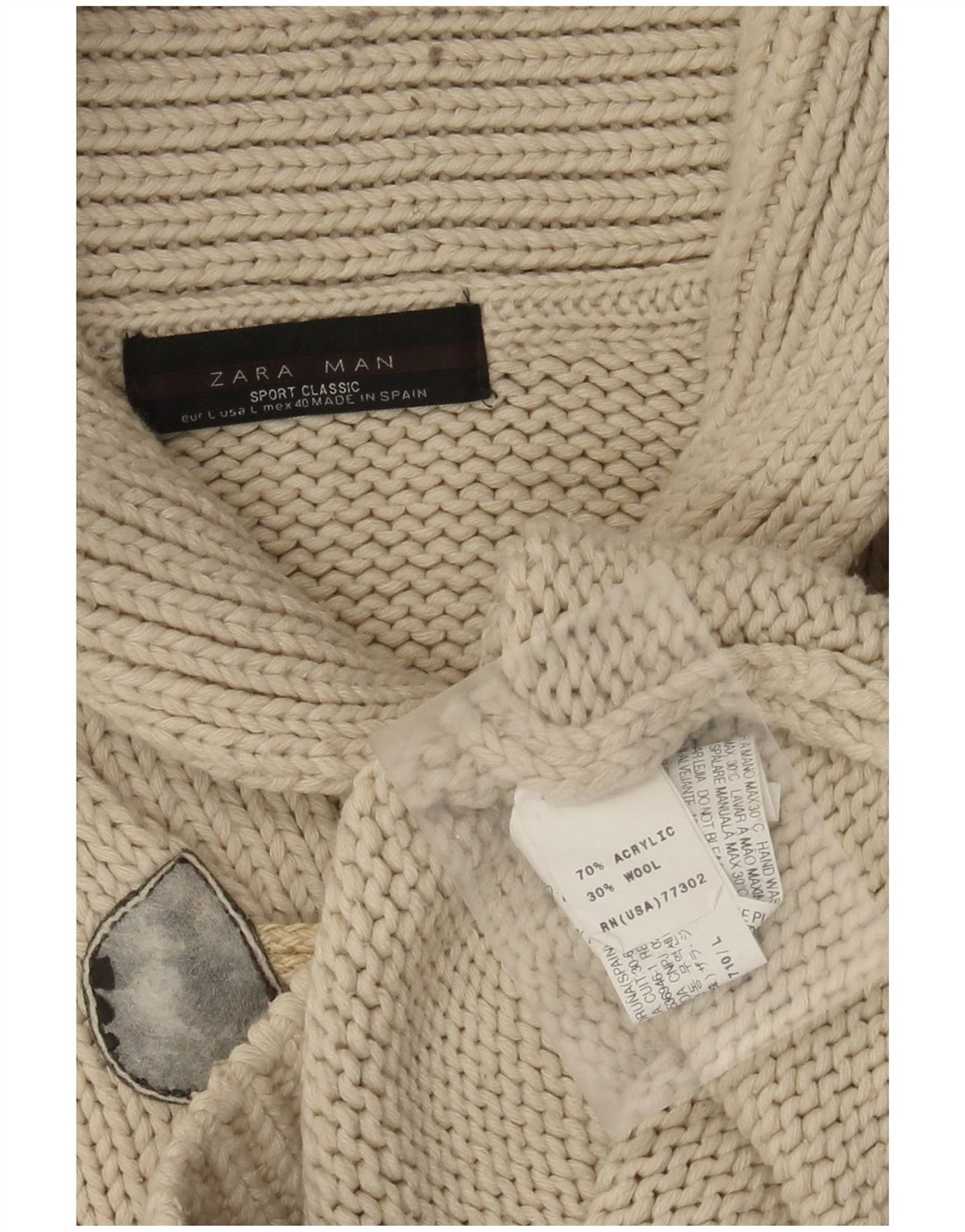 Zara Suéter masculino com gola xale grande acrílico bege
