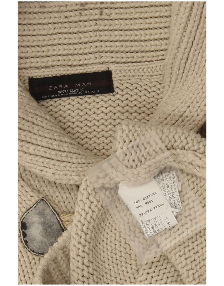 Zara Suéter masculino com gola xale grande acrílico bege