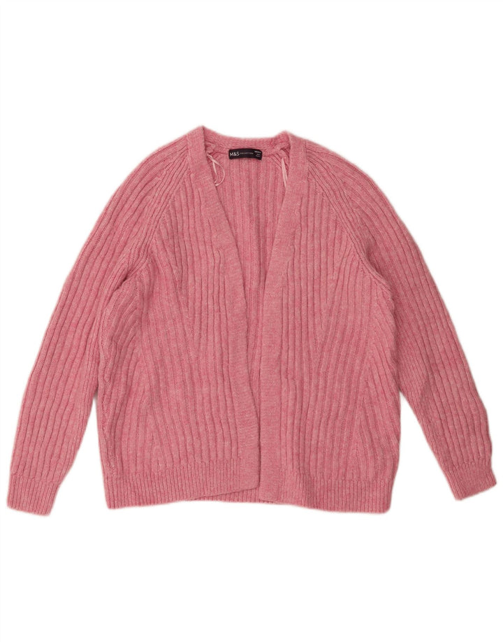Suéter de cardigã aberto feminino Marks & Spencer Reino Unido 14 acrílico rosa médio
