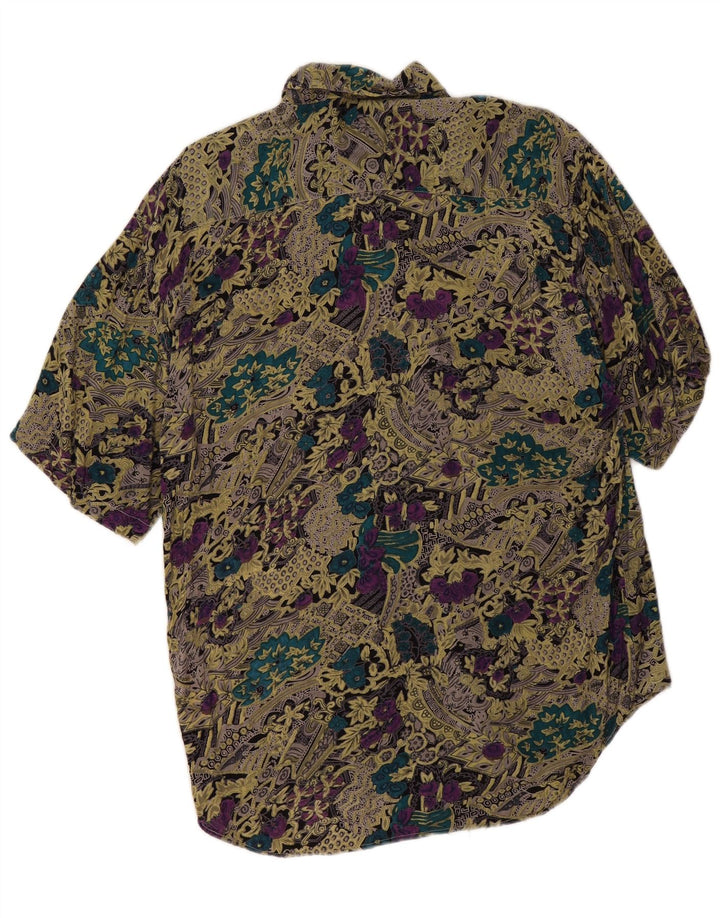 Camisa masculina vintage de manga curta média viscose floral multicolorida