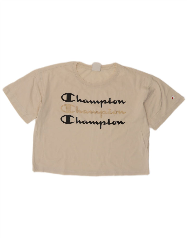 CHAMPION Camiseta feminina oversized com estampa gráfica UK 10 pequena off white
