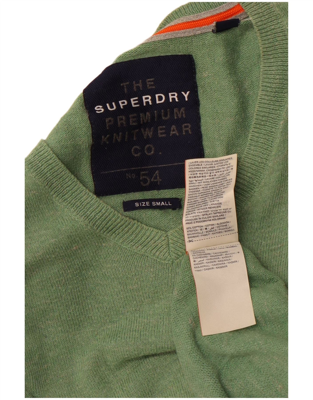 Suéter masculino Superdry com decote em V pequeno algodão verde