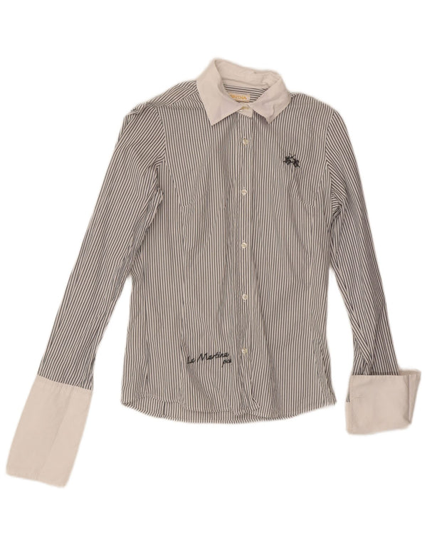 La Martina Womens Formal Shirt UK 10 Small Grey Pinstripe