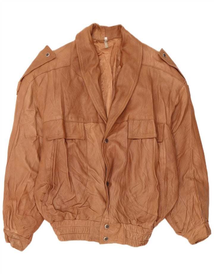 Jaqueta de couro militar masculina VINTAGE Reino Unido 44 2XL couro marrom