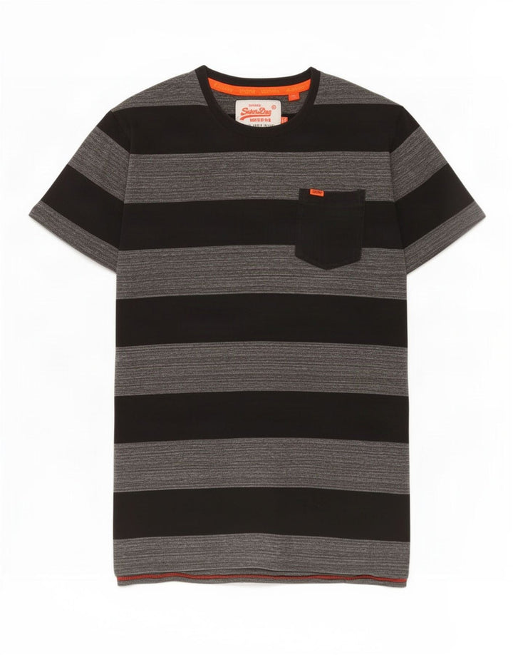 Camiseta masculina Superdry Top cinza médio listrado algodão
