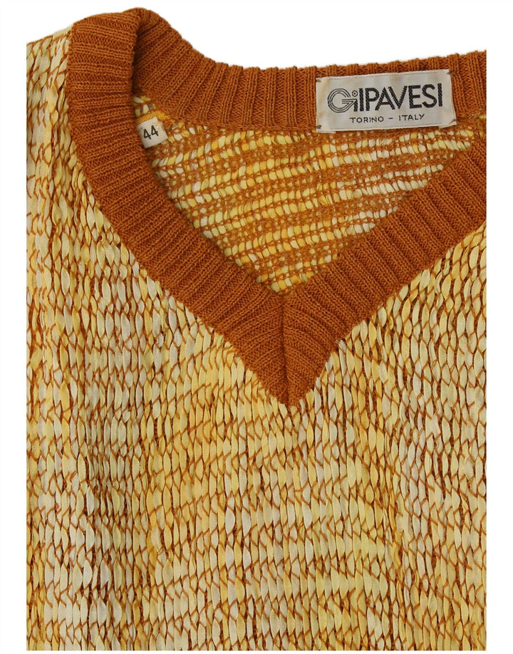 Suéter feminino vintage de manga curta com decote em V IT 44 Médio Amarelo