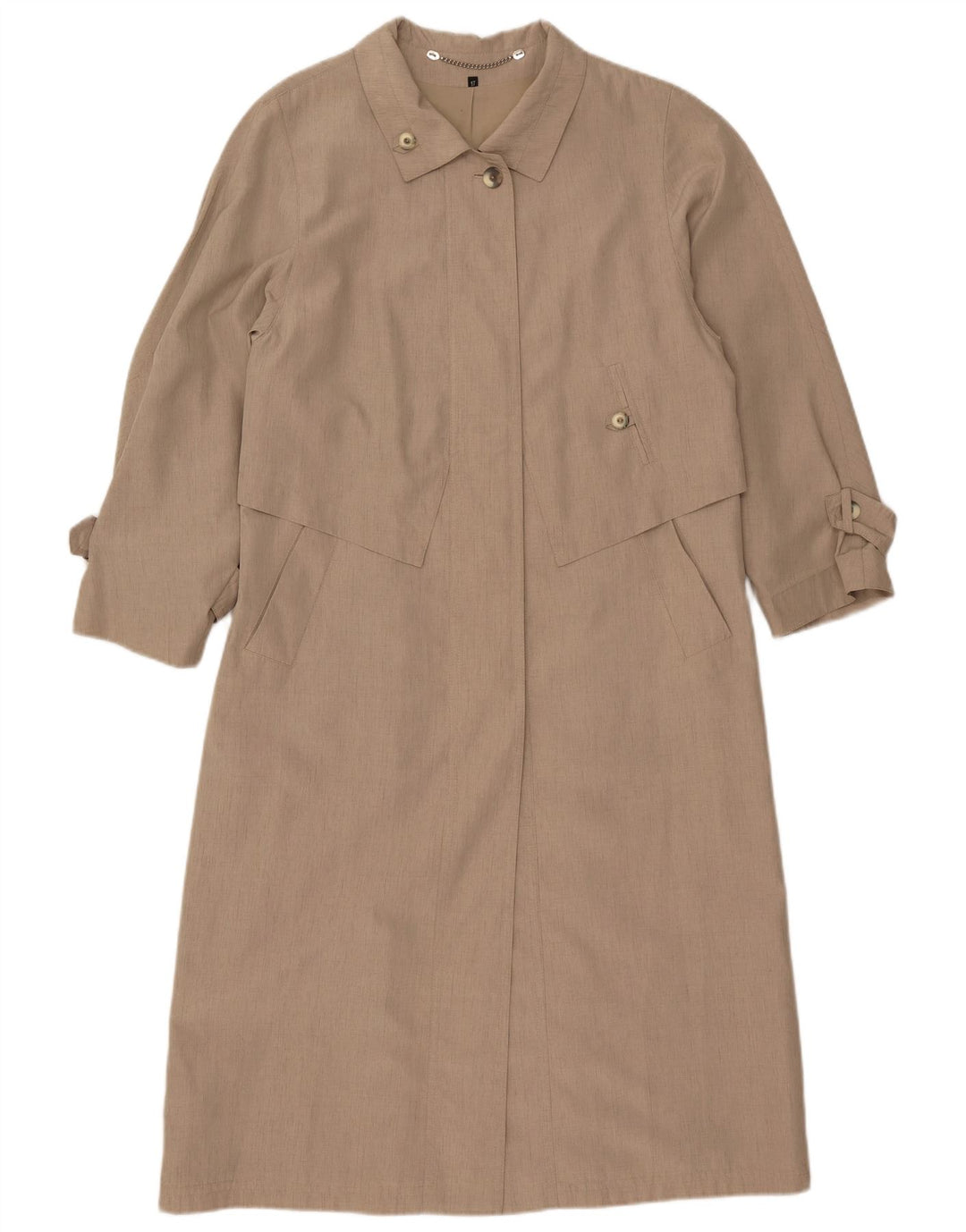 Trench Coat feminino vintage de manga 3/4 UK 17 poliéster bege grande