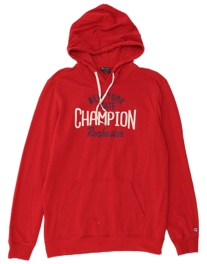 CHAMPION Suéter masculino com capuz gráfico Rochester grande algodão vermelho