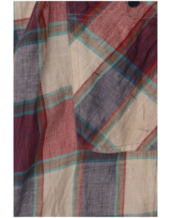 Camisa masculina vintage de manga curta grande algodão xadrez multicolorido