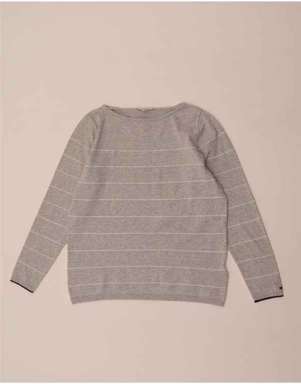 Suéter feminino Tommy Hilfiger com gola canoa e listrado cinza médio