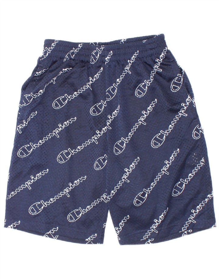 Shorts esportivos gráficos Champion Boys 9-10 anos médio azul marinho poliéster