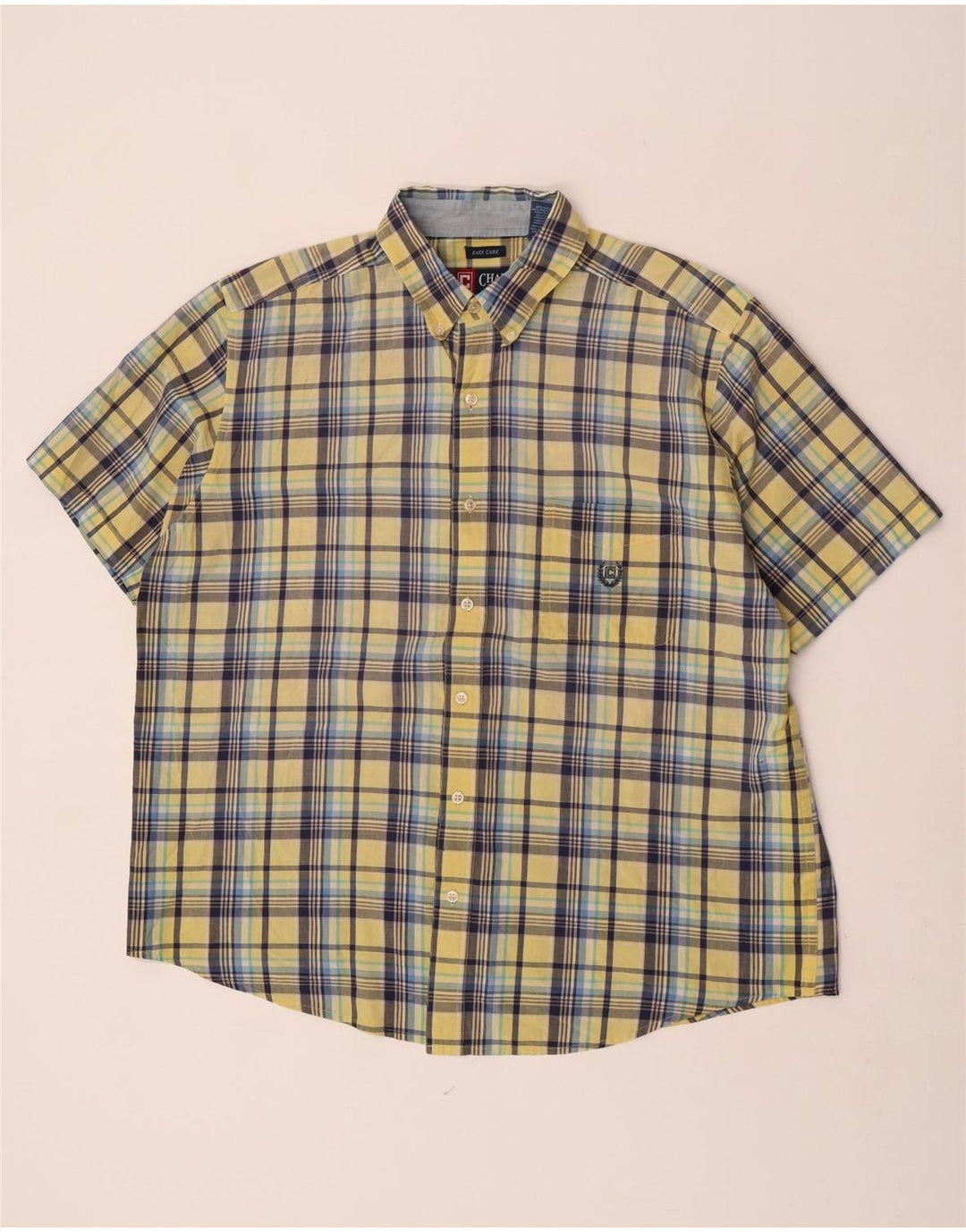 Camisa masculina de manga curta Chaps XL amarelo xadrez algodão