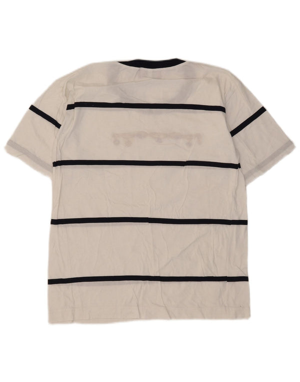 Camiseta feminina vintage com estampa gráfica UK 10 pequena listrada branca