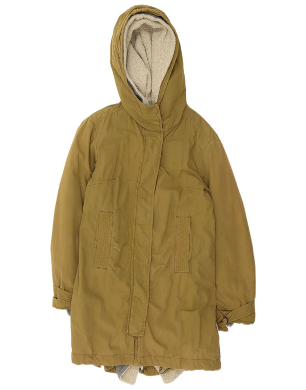Jaqueta feminina vintage Sherpa Parka com capuz EU 40 algodão cáqui médio