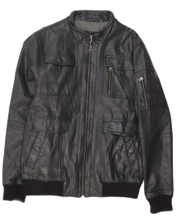 Jaqueta masculina de couro bomber XDYE Reino Unido 42 XL couro preto