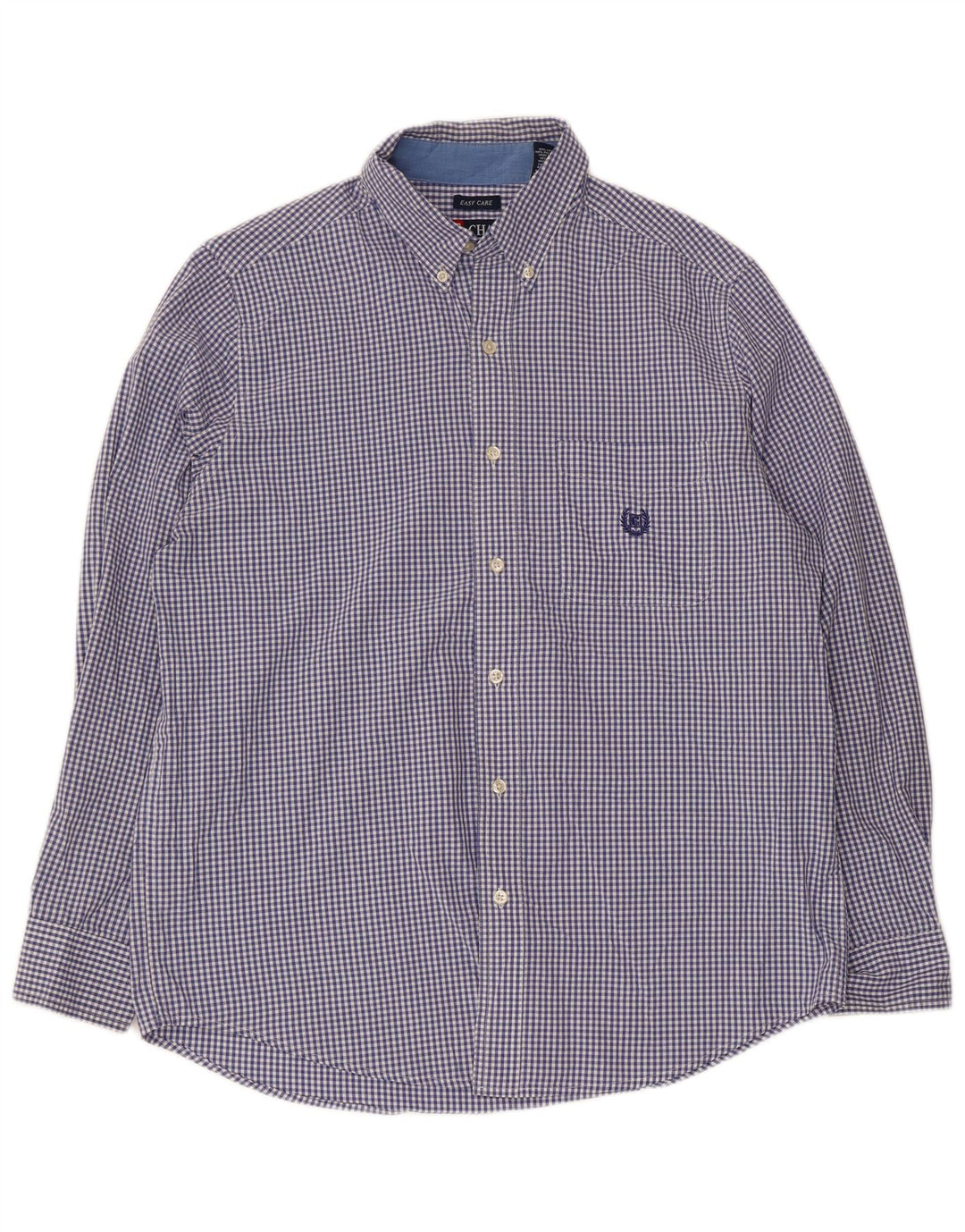 Chaps Camisa masculina média azul marinho algodão guingão
